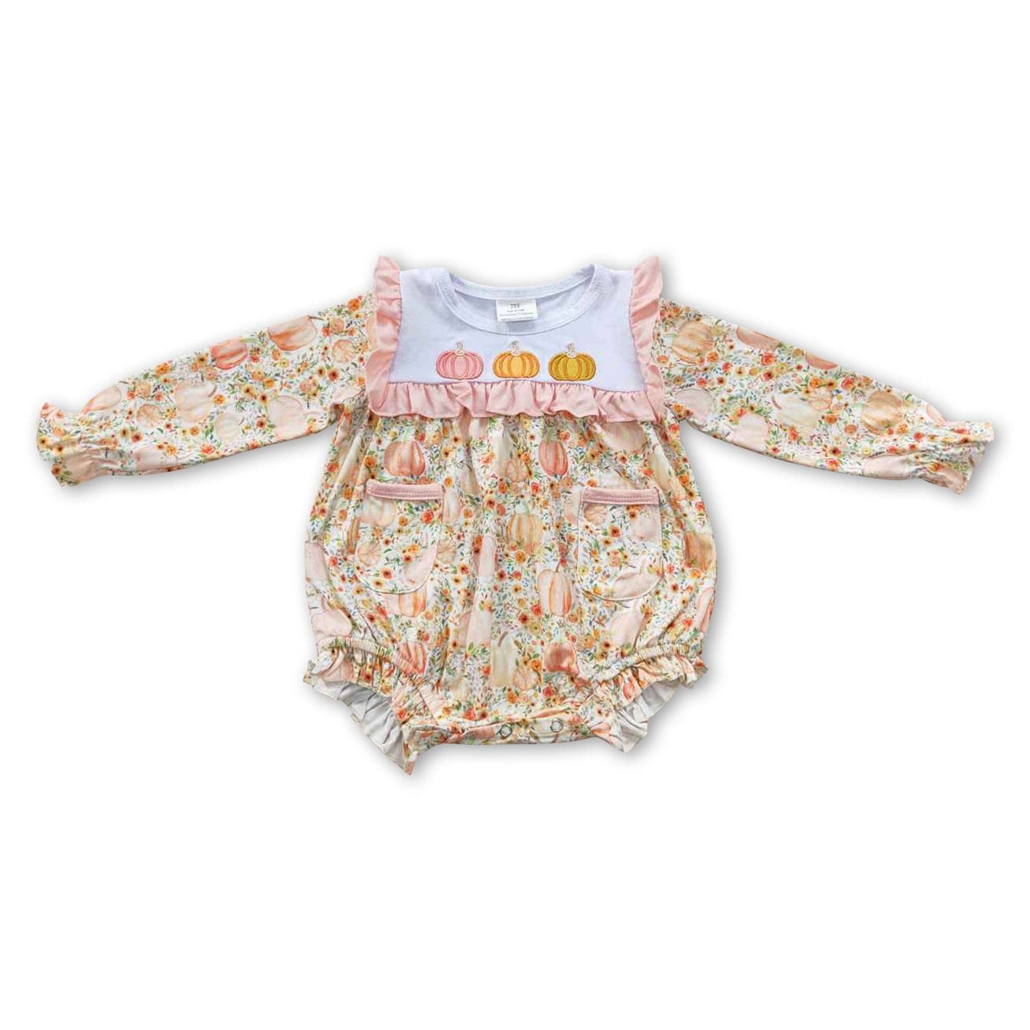 Pumpkin long sleeves floral baby girls fall romper