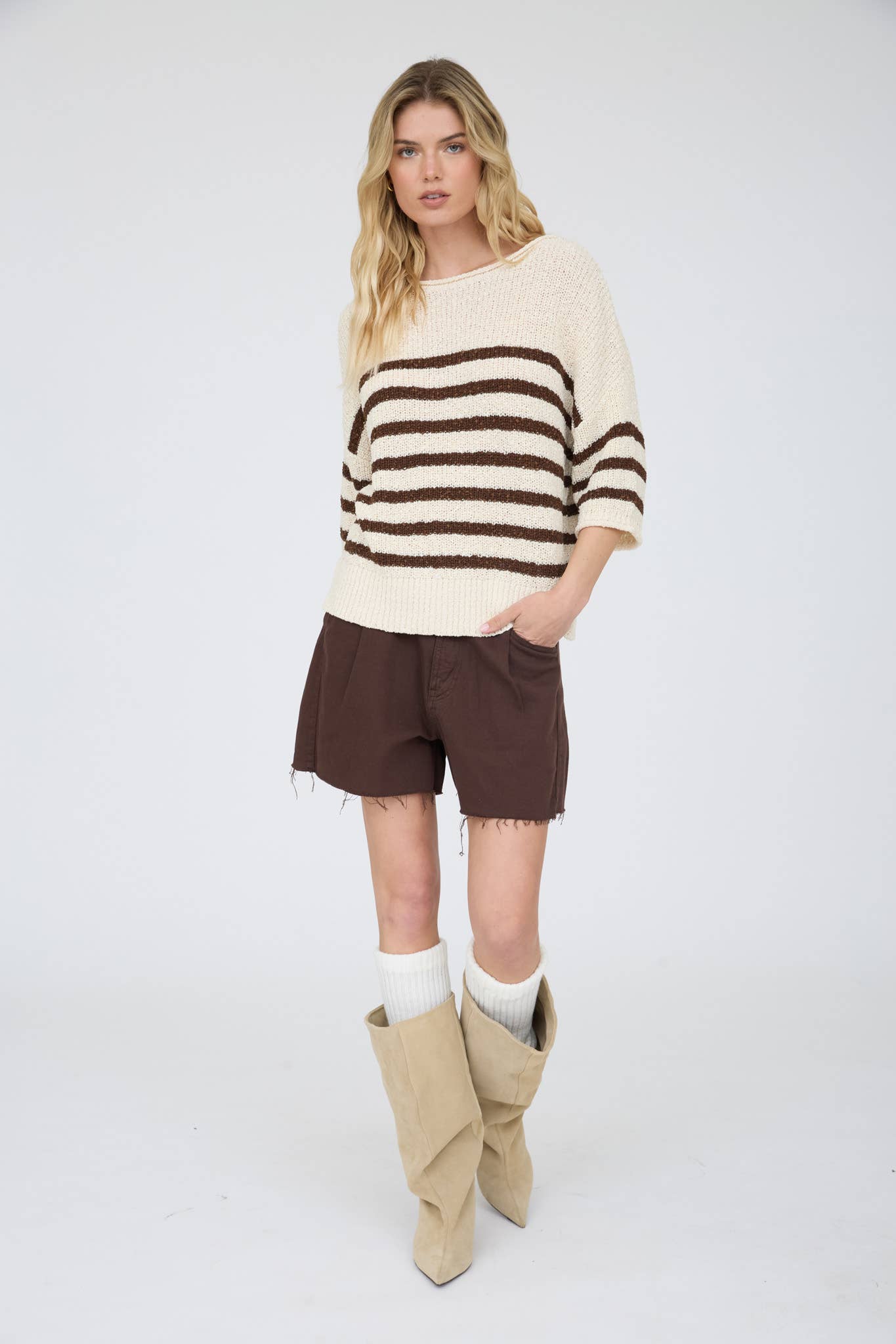 Striped Knit Sweater- Mocha