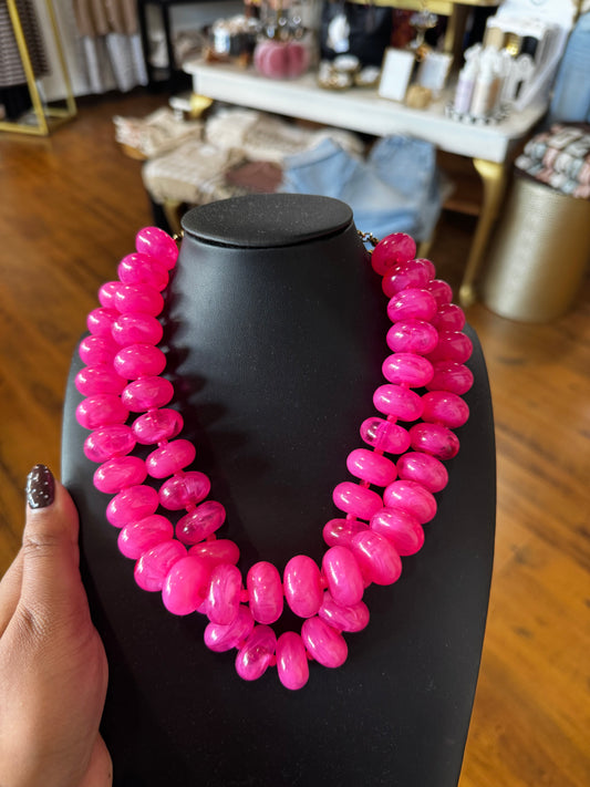 Hot Pink Beaded Necklace