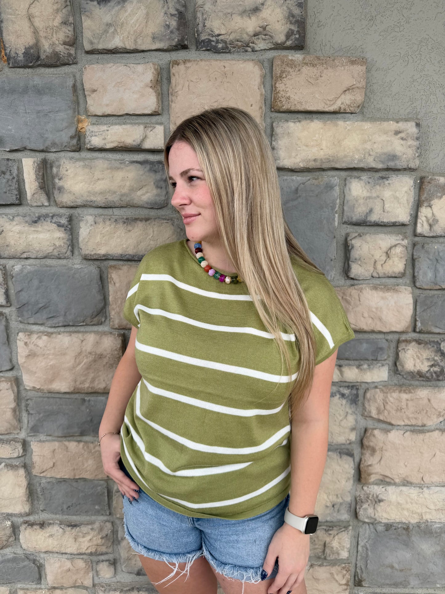 Oh Happy Day Striped Top- Olive