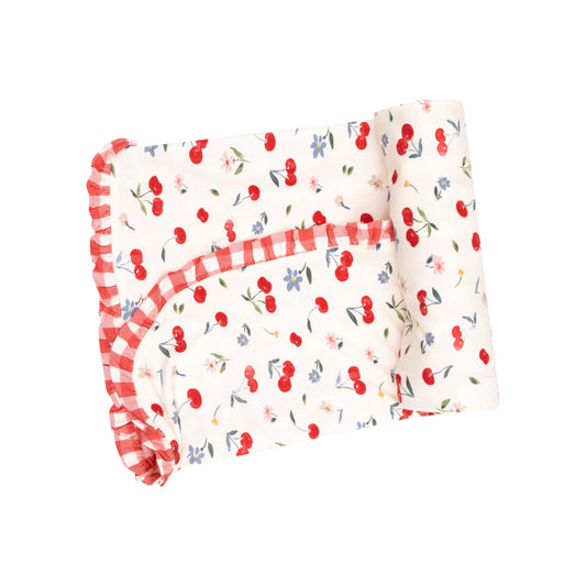 Ruffle Receiving Blanket - Watercolor Cherries - O/S