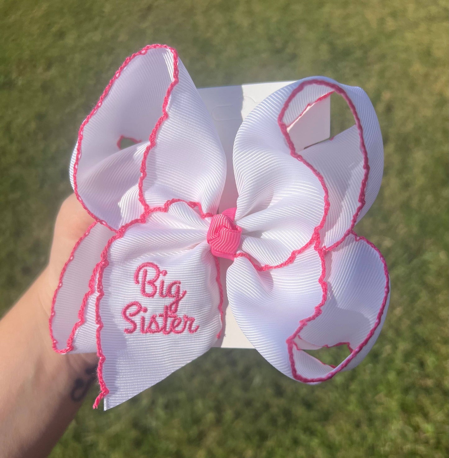 Big Sister Embroidered Moonstitch Hair Bow