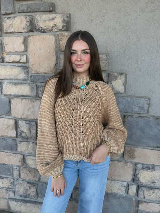 Chunky Balloon Sleeve Knit Sweater - Taupe