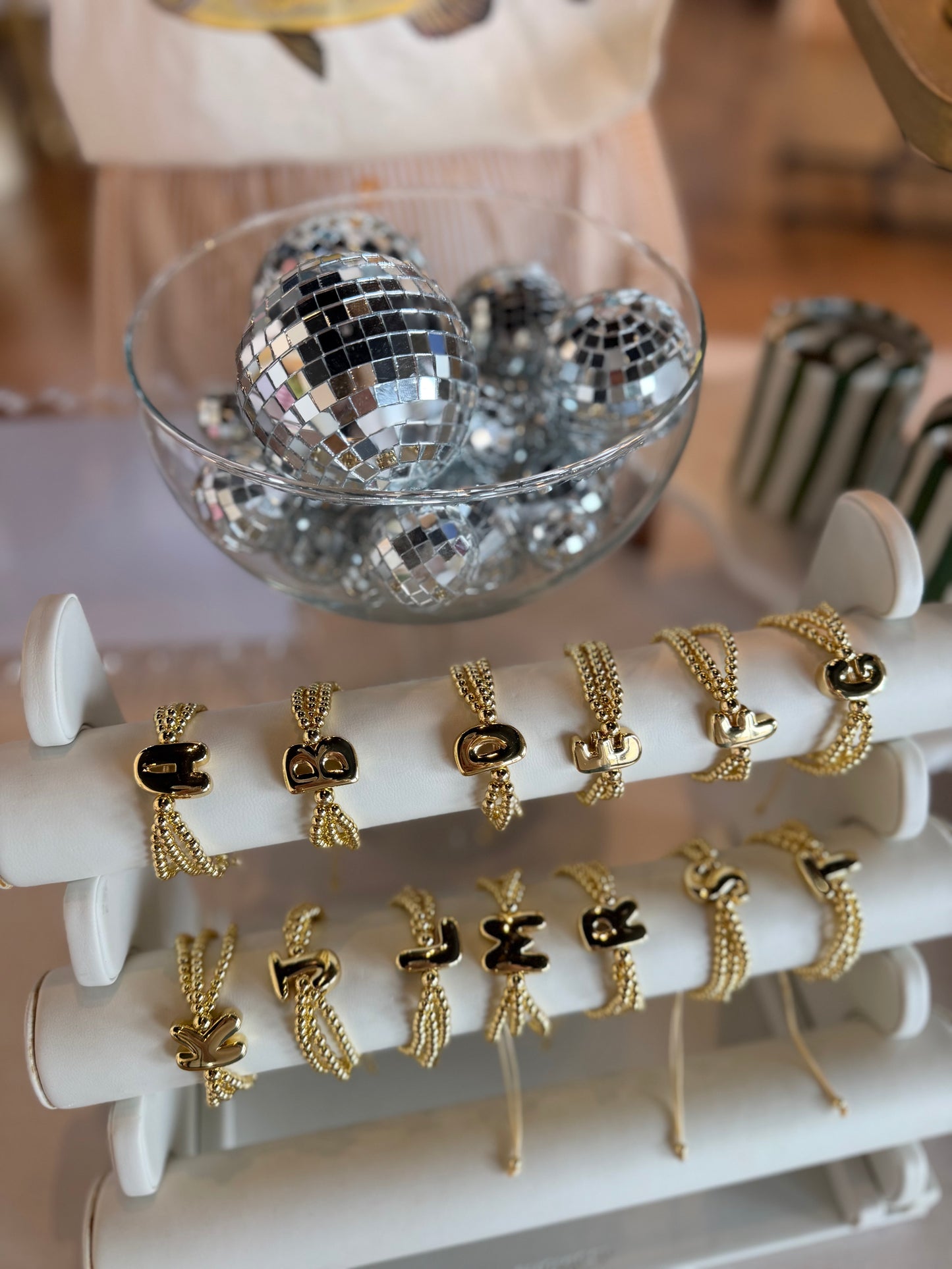 Beaded Initial Bracelet- Gold