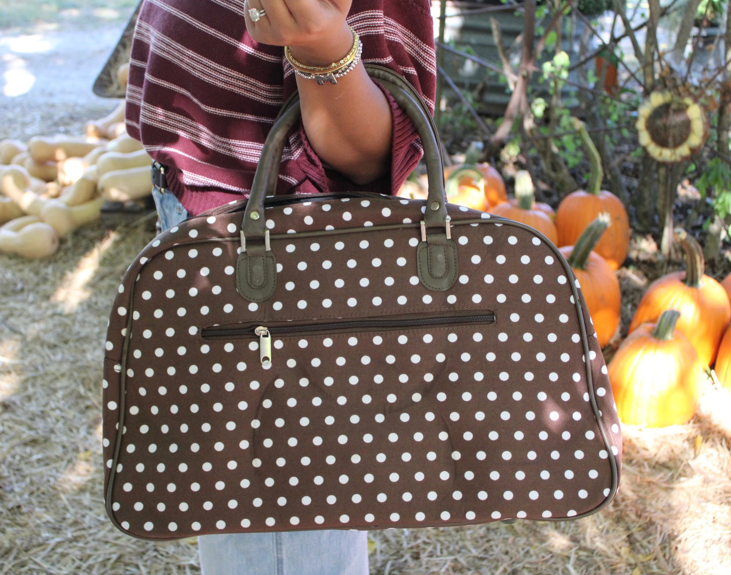 Getaway Girl Duffle - Brown Polka Dot