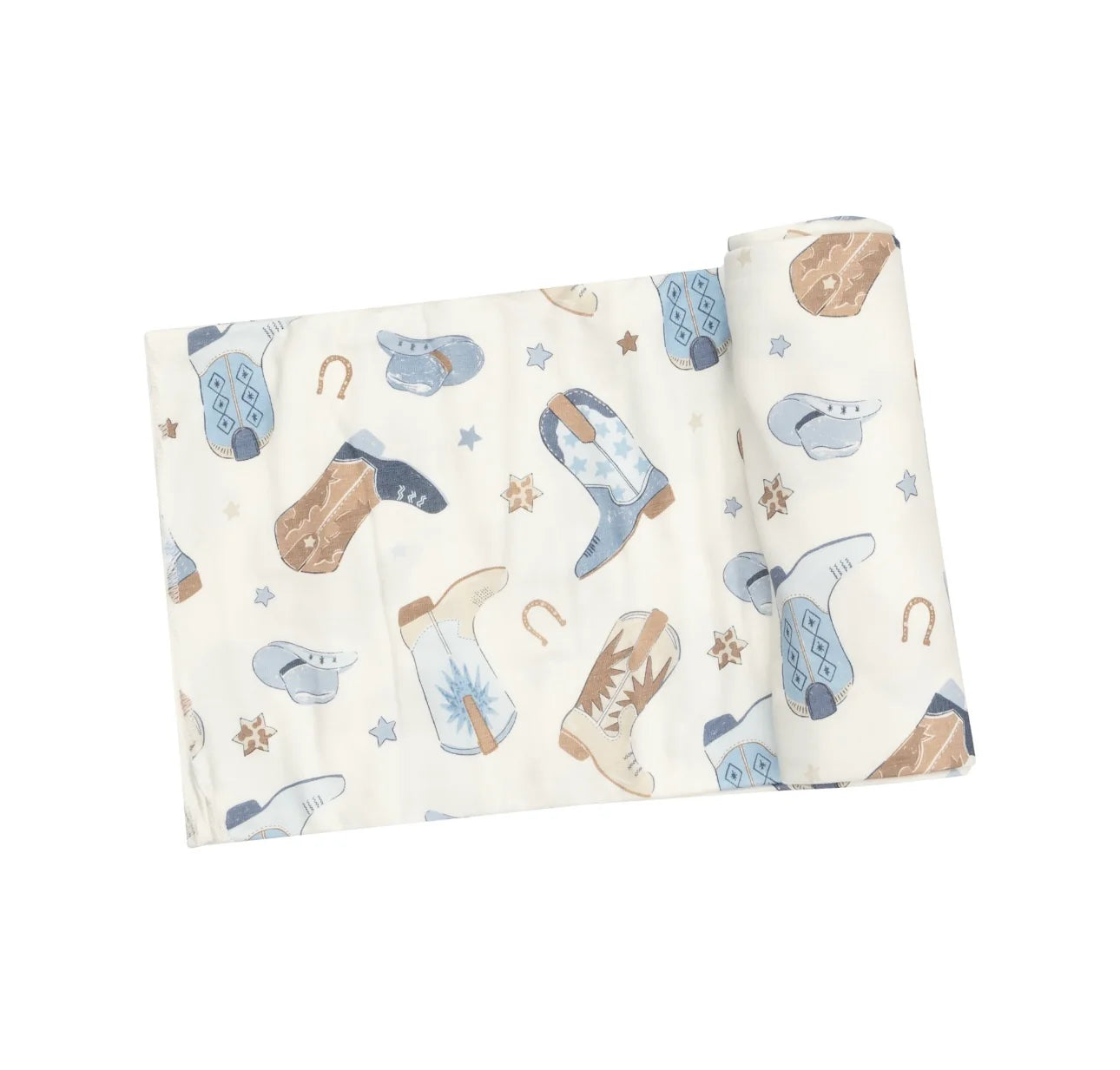 Swaddle Blanket- Blue Cowboy Boots