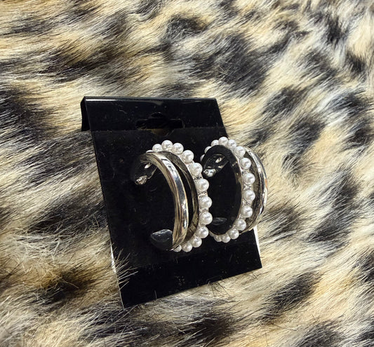 Silver Pearly Hoop Earrings