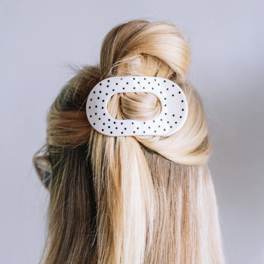 White Polka Dot Party Medium Flat Round Hair Clip - Medium