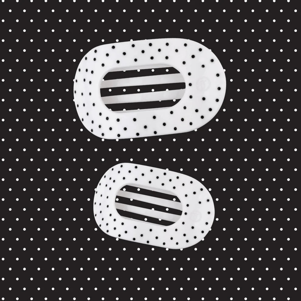 White Polka Dot Party Medium Flat Round Hair Clip - Medium