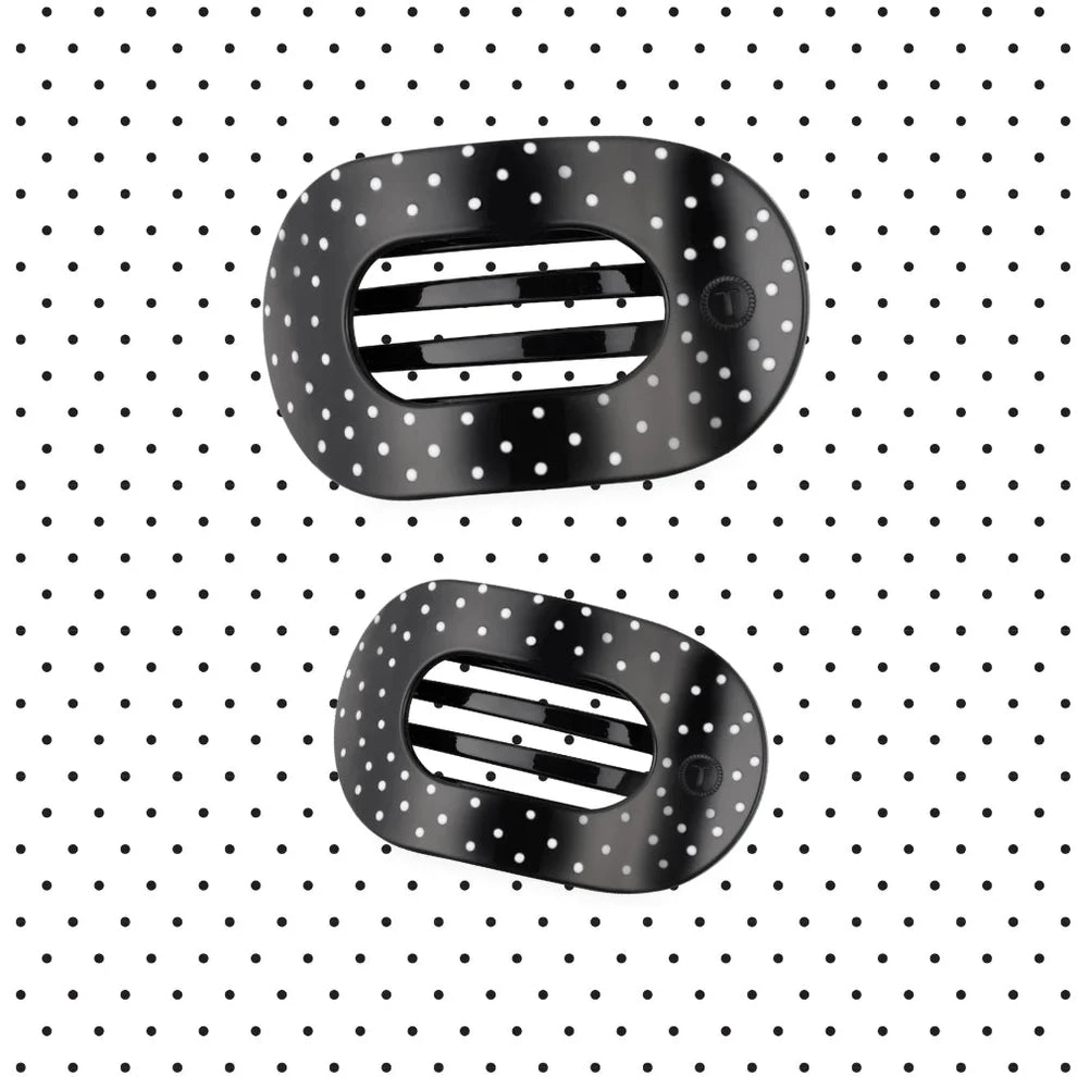 Black Polka Dot Party Large Flat Round Hair Clip - Large