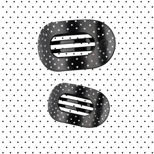 Black Polka Dot Party Medium Flat Round Hair Clip - Medium