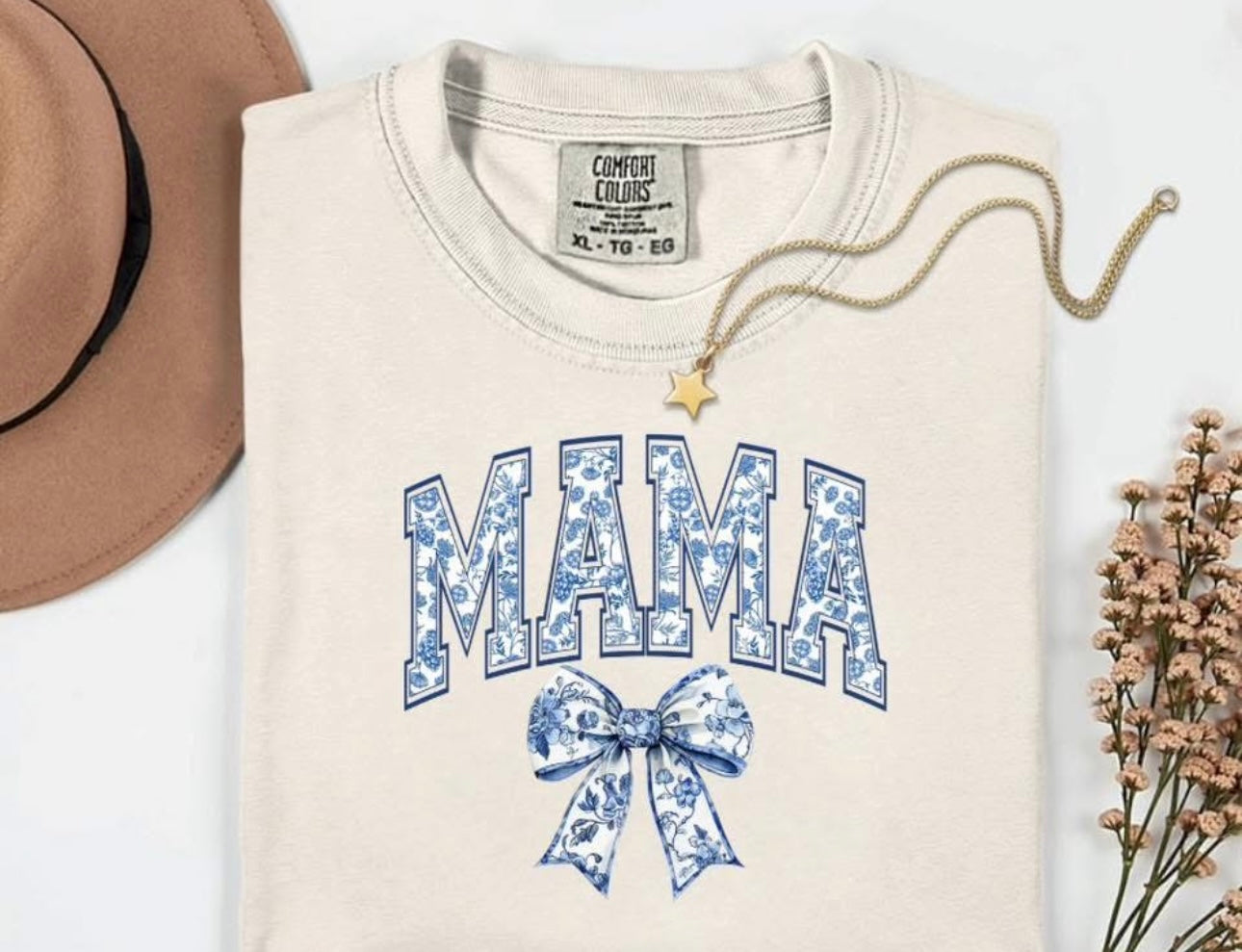 Mama Blue and White Floral Tee