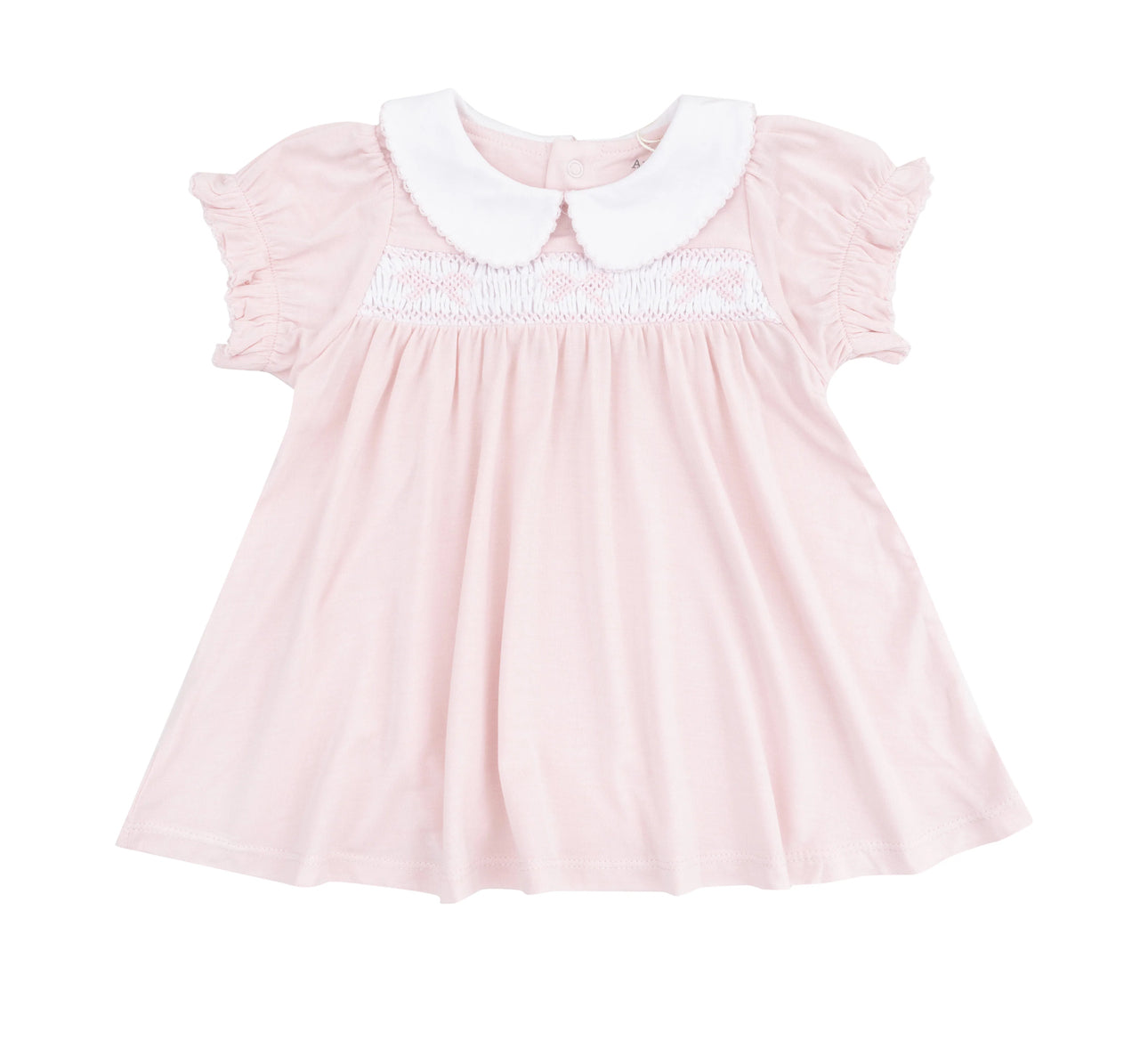 Smocked Peter Pan Collar Dress + Ruffle Leg Bloomer - Solid Classic Pink