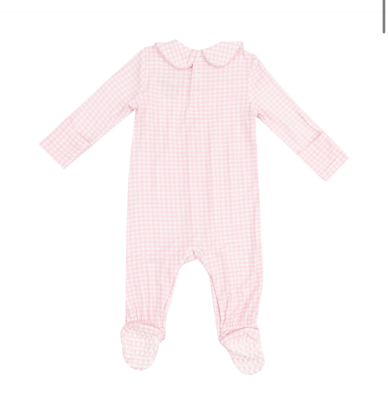 Smocked Peter Pan Footie - Mini Gingham Pink