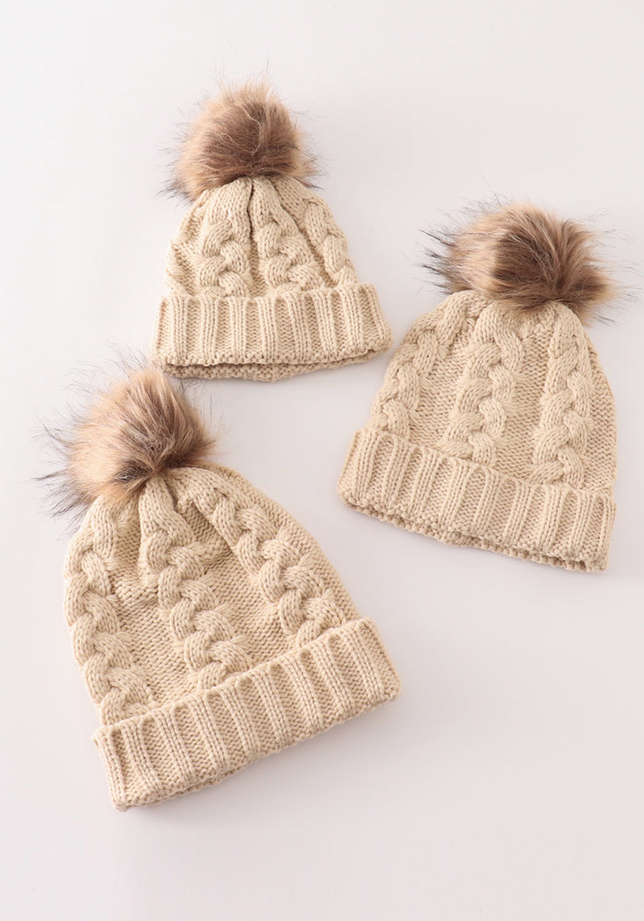 Beige Pom Pom Beanie Kids