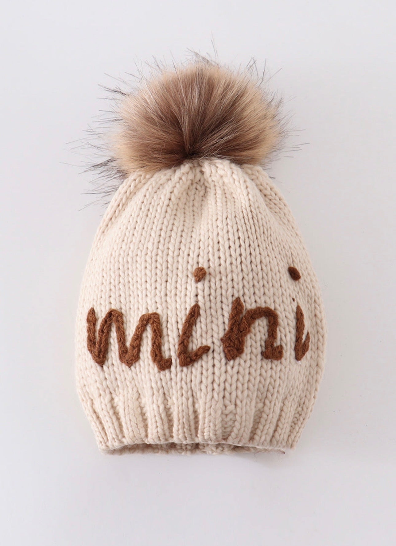 Embroidered Pom Pom Beanie Hat