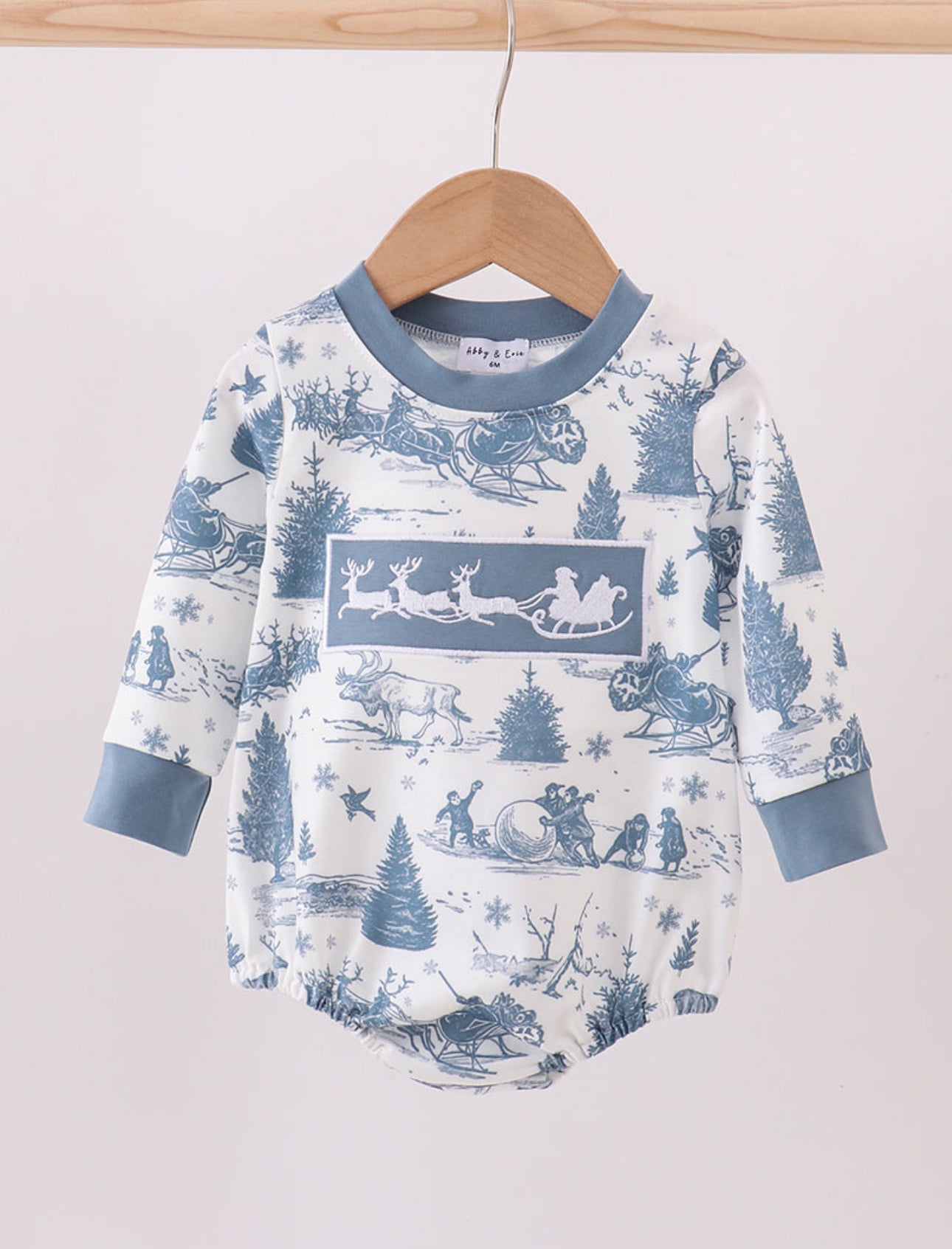 Blue Toile Embroidered Boys Bubble