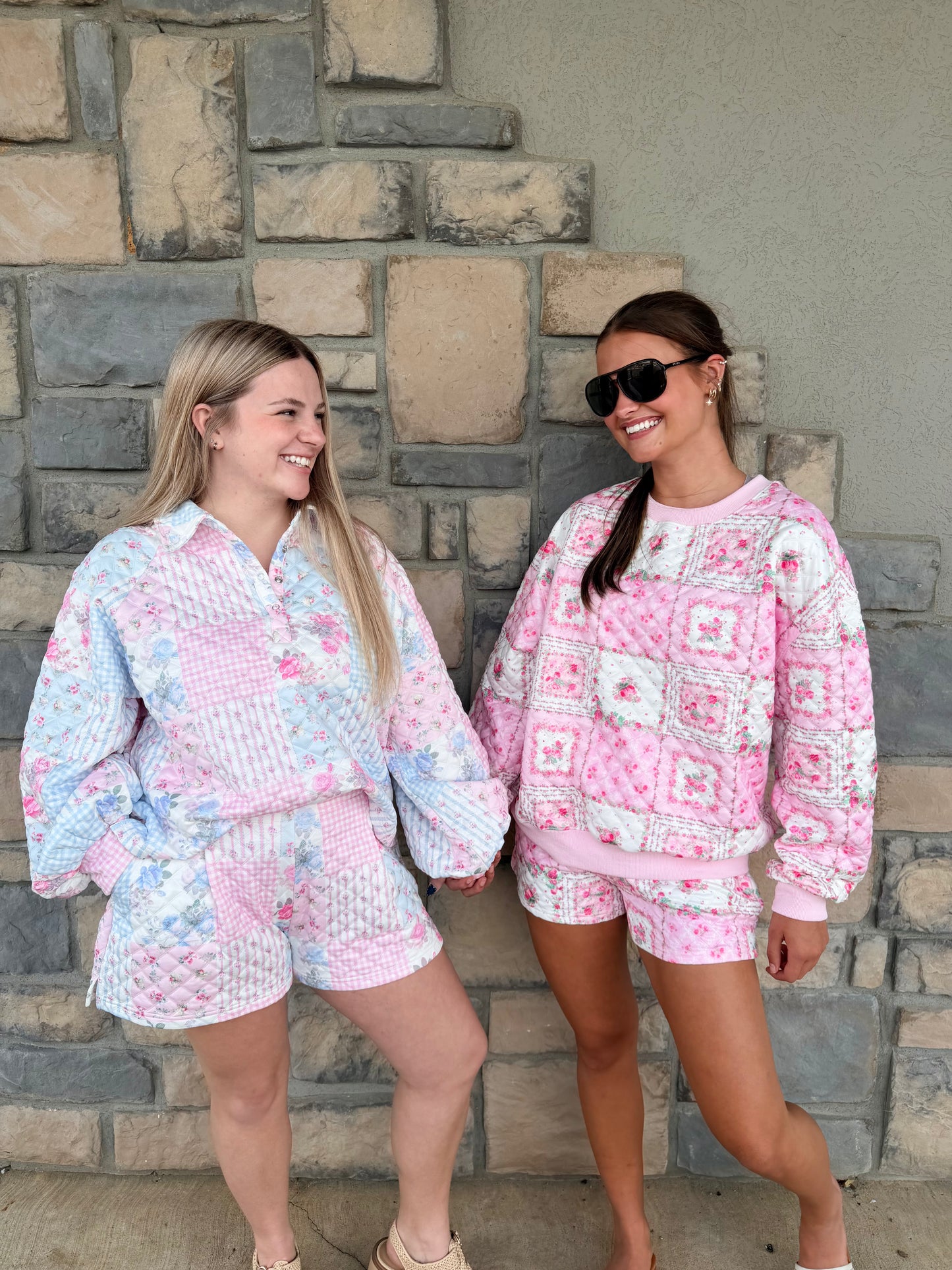Patchwork Quilted Short Set- Pink