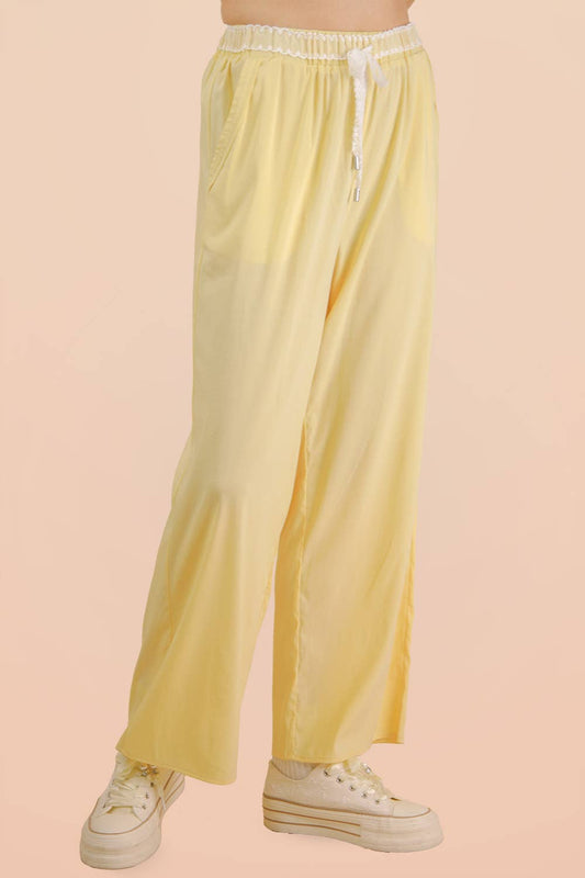 Lace Trim Detail Knit Pants- Butter Yellow