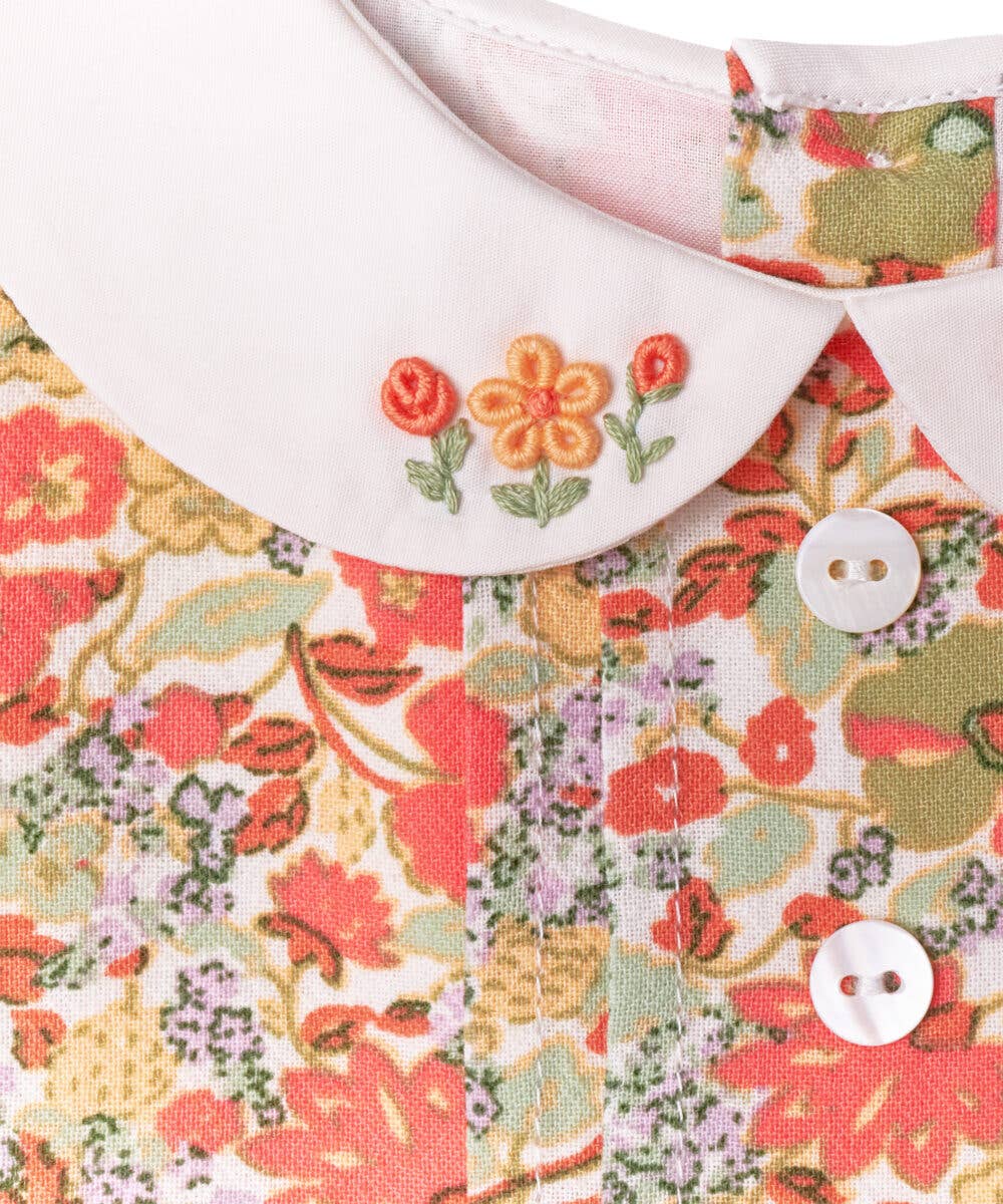 Orange Floral Embroidered Sleeveless Dress