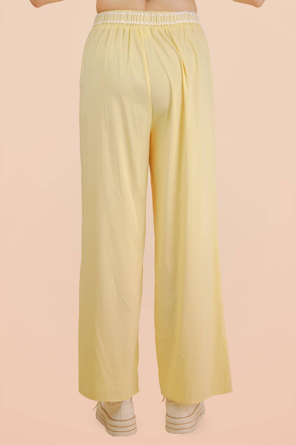 Lace Trim Detail Knit Pants- Butter Yellow