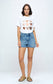 High Rise Frey Hem Denim Shorts- Medium Wash