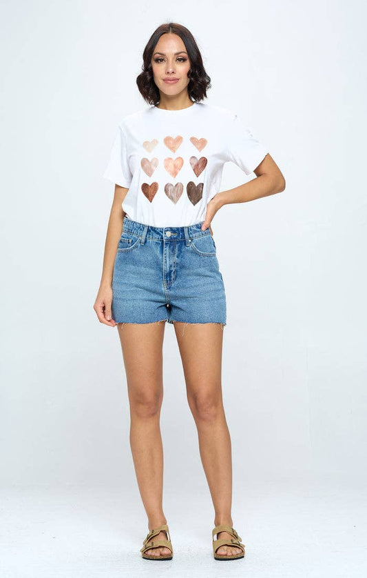 High Rise Frey Hem Denim Shorts- Medium Wash