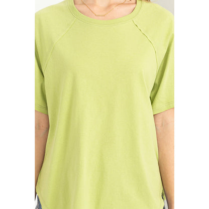 Round Neck Curved Hem Tee- Chartreuse