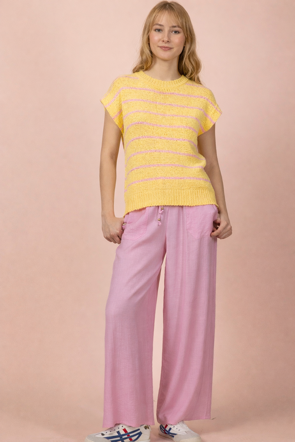 Wide Leg Woven Pants- Pink