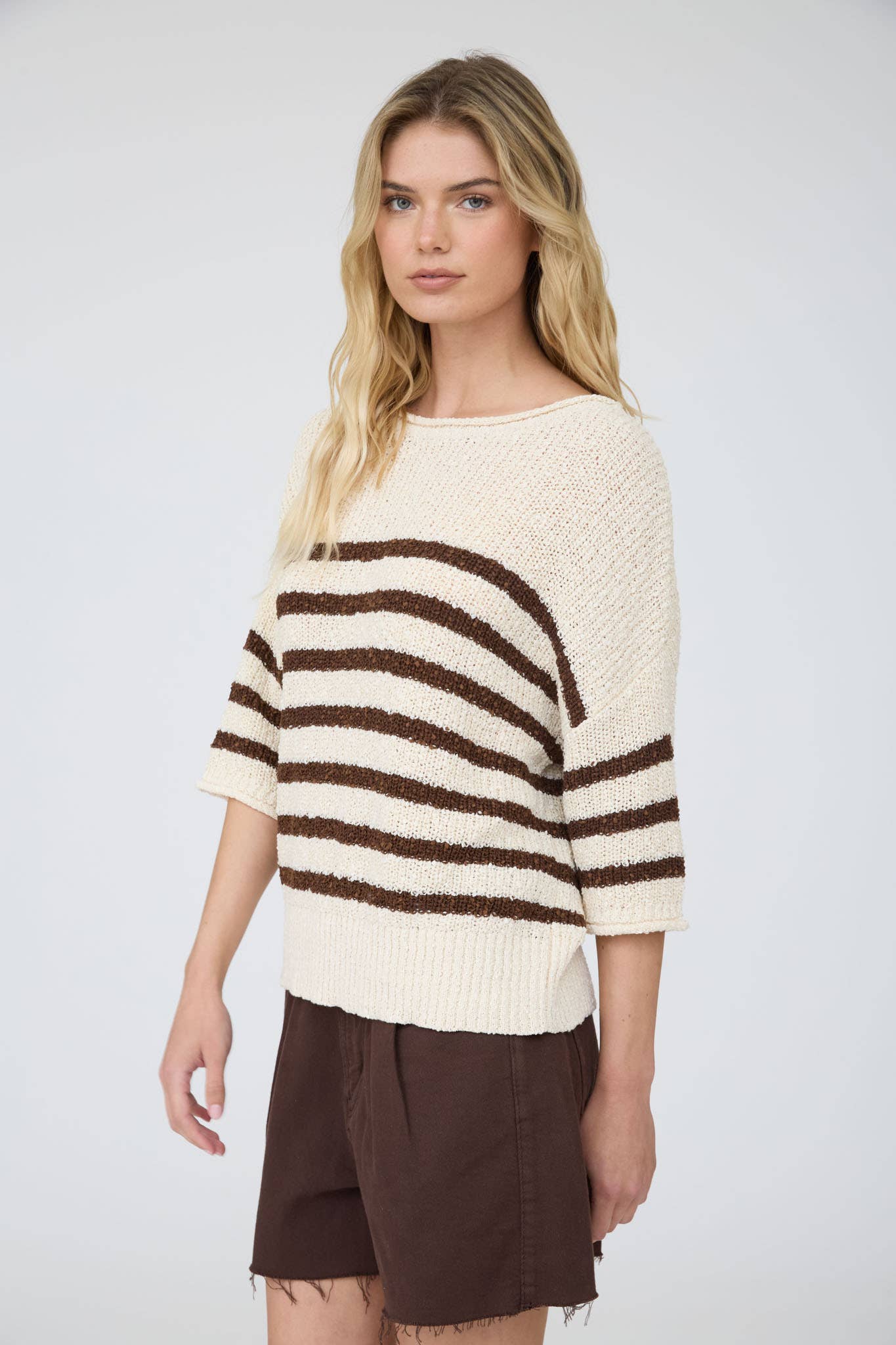 Striped Knit Sweater- Mocha