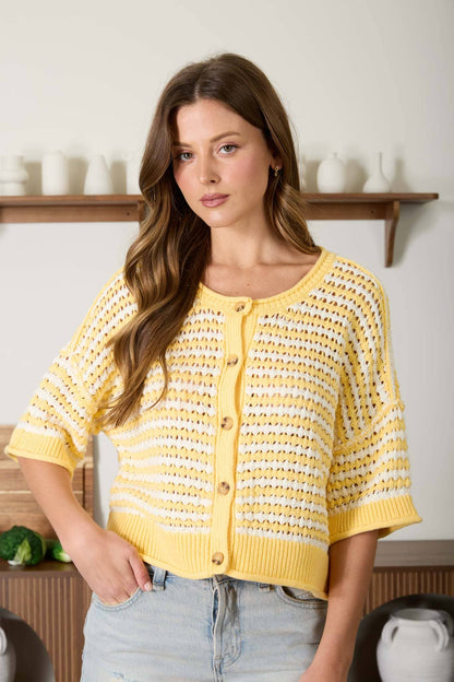 Crochet Knit Cardigan- Sage