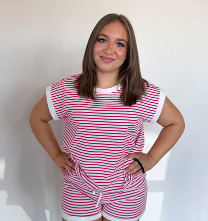 Waffle Striped Shorts Matching Set
