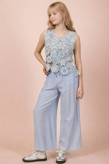 Wide Leg Woven Pants- Blue