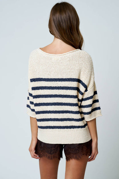 Striped Knit Sweater- Mocha