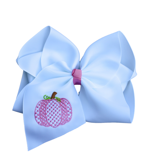 Pretty in Pink Pumpkin Embroidered Bow