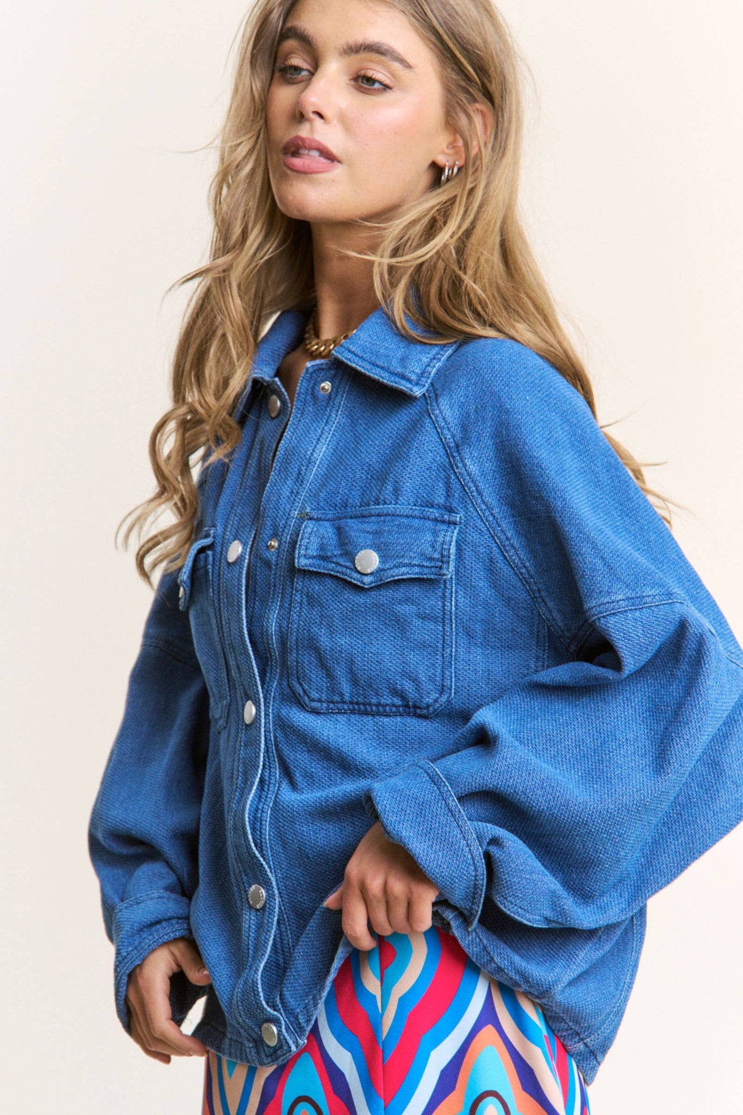 Oversized Snap Button Denim Jacket