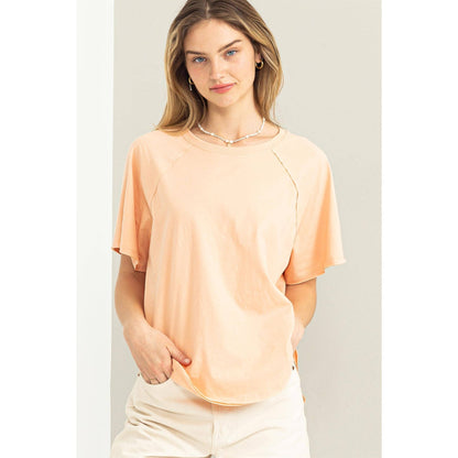 Round Neck Curved Hem Tee- Chartreuse