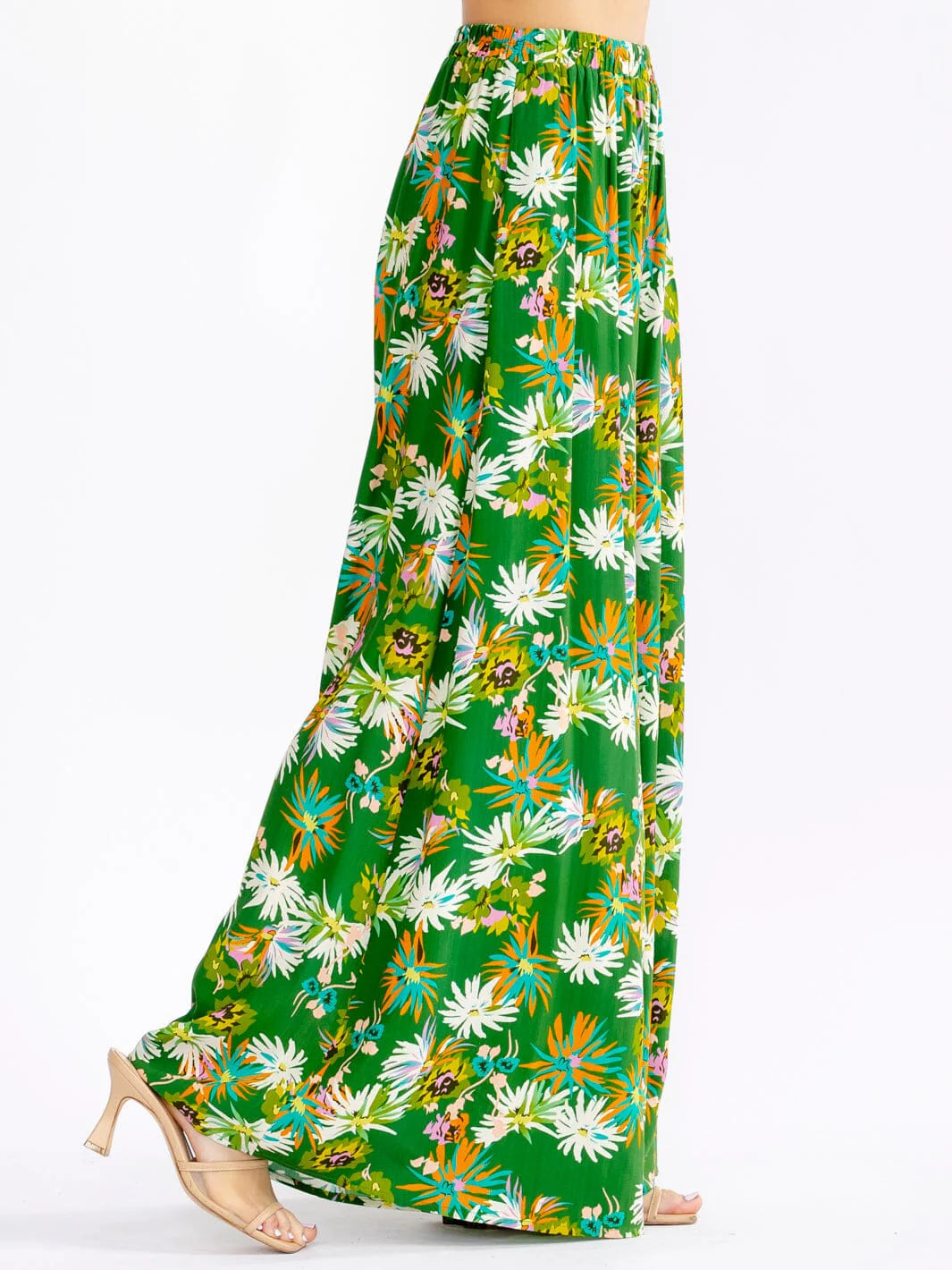 Tropical Floral Wide Leg Pants- Green