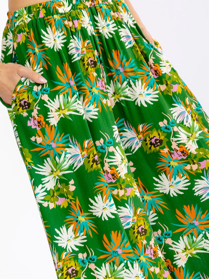 Tropical Floral Wide Leg Pants- Green
