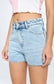 High Rise Frey Hen Denim Shorts- Light Wash