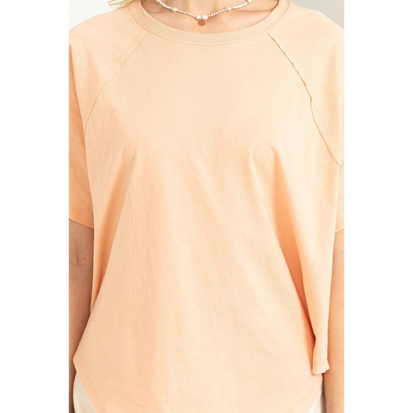 Round Neck Curved Hem Tee- Chartreuse