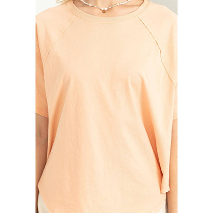 Round Neck Curved Hem Tee- Chartreuse