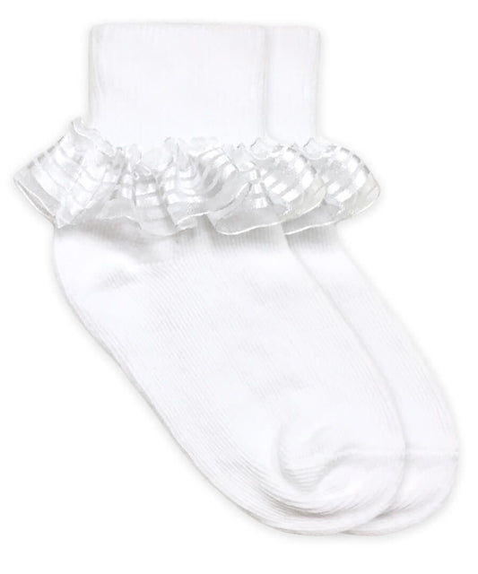 Jefferies Socks Smooth Toe Sheer Ribbon Tutu Lace Turn Cuff Socks