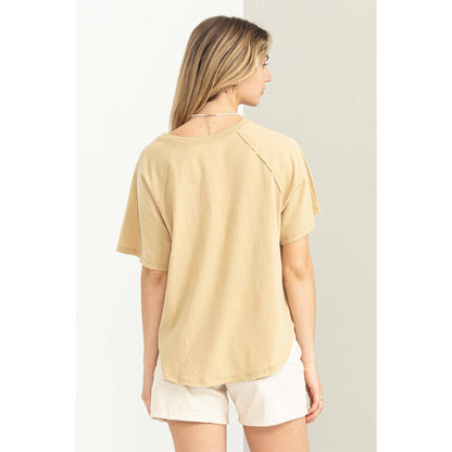 Round Neck Curved Hem Tee- Chartreuse