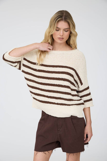 Striped Knit Sweater- Mocha