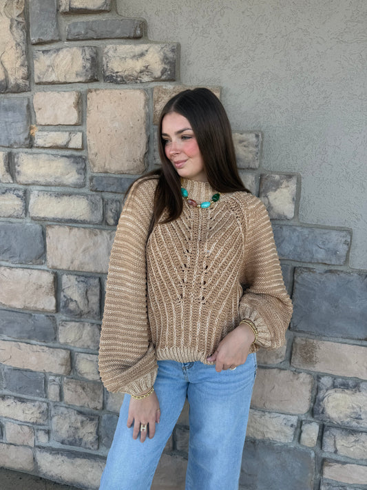 Chunky Balloon Sleeve Knit Sweater - Taupe