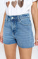 High Rise Frey Hem Denim Shorts- Medium Wash