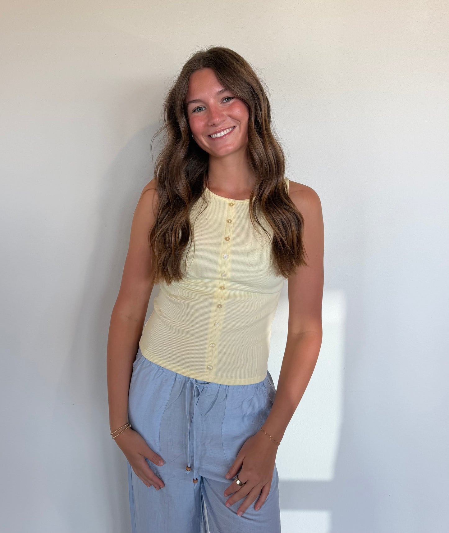 Sweet Button Tank- Butter Yellow