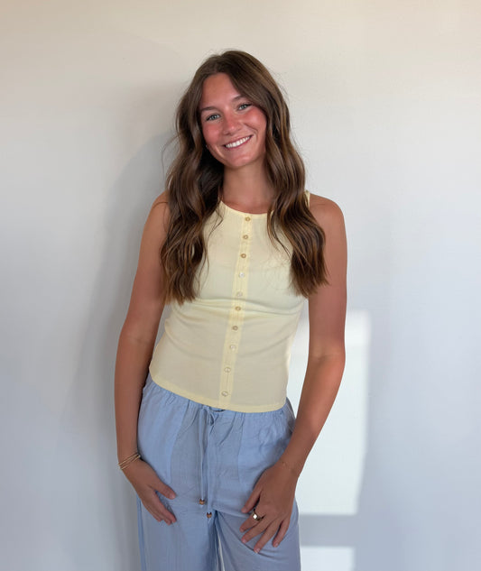 Sweet Button Tank- Butter Yellow