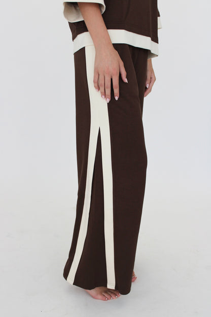 Striped Leg Scuba Pants - Brown